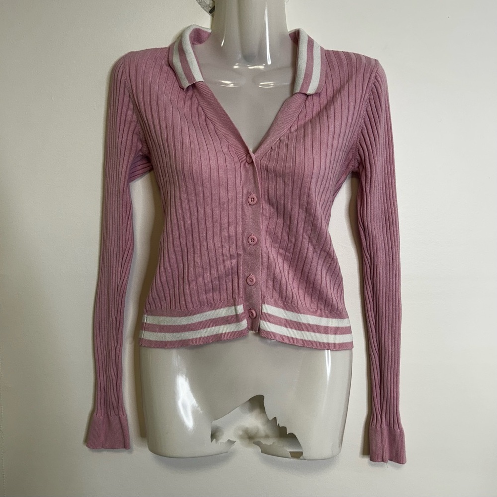 ◾️3/$25 Forever 21 Ribbed Collared Button Up Long Sleeve Bubblegum Pink Top